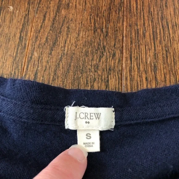 J. Crew Women’s S Navy Blue Floral Lace Front 3/4 Sleeved Cotton Crewneck Blouse - Picture 4 of 10